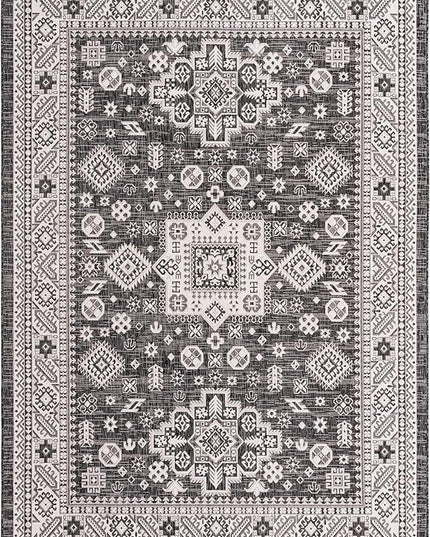 Rugs.com Outdoor Aztec Collection Rug – 8' x 11' Charcoal Gray Flatweave Rug Perfect for Living Rooms, Large Dining Rooms, Open Floorplans