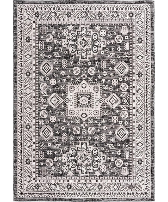 Rugs.com Outdoor Aztec Collection Rug – 8' x 11' Charcoal Gray Flatweave Rug Perfect for Living Rooms, Large Dining Rooms, Open Floorplans
