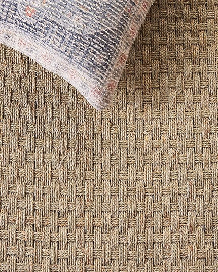 Safavieh Area Rug 6x8 Oval - Natural Fiber Collection - Natural & Black, Seagrass, Basketweave Pattern with Border (NF114C)