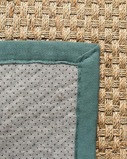 SAFAVIEH Area Rug 10x14 - Natural Fiber Collection - Large - Natural & Light Blue, Seagrass, Basketweave Pattern with Border (NF114M)