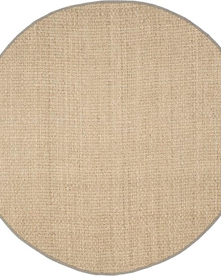 SAFAVIEH Area Rug 3' Round - Natural Fiber Collection - Natural & Grey, Seagrass, Basketweave Pattern with Border (NF114P)