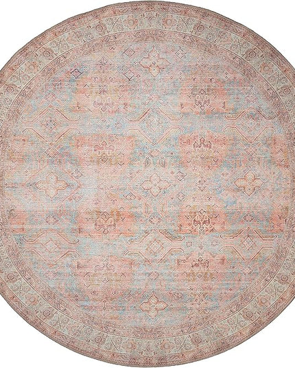 GLN Rugs Traditional Collection - Machine Washable Area Rug, Traditional Washable, Non Slip, Low Pile Chenille Rug, Living Room, Bedroom, Kitchen Rug (5'3" Round Multicolor)