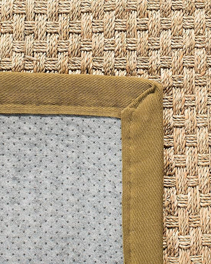 Safavieh Area Rug 11x15 - Natural Fiber Collection - Large - Natural & Olive Green, Seagrass, Basketweave Pattern with Border (NF114G)