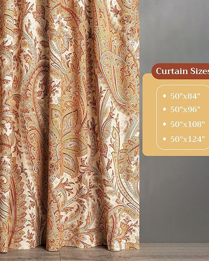 Maison d' Hermine Curtains for living room 100% Cotton 96 inch length Two Panels Light Filtering Curtains for Bedroom Windows with rod and loop Pockets Drapes (Kashmir Paisley Multicolor, 50"W x 96"L)