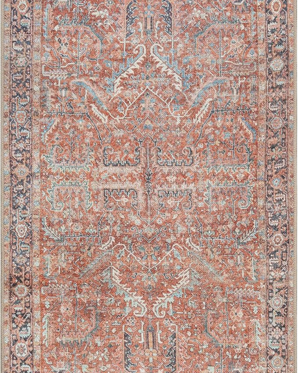 GLN Rugs Traditional Collection - Machine Washable Area Rug, Traditional Washable, Non Slip, Low Pile Chenille Rug, Living Room, Bedroom, Kitchen Rug (2'6"x7' Terra Cotta)