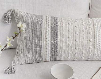 BlissBlush Gray Decorative Lumbar Pillow Cover 14x36, Grey Boho Long Body Pillow for Bed, Farmhouse Lumbar Throw Pillow for Couch, Modern Accent Textured Throw Pillowcase