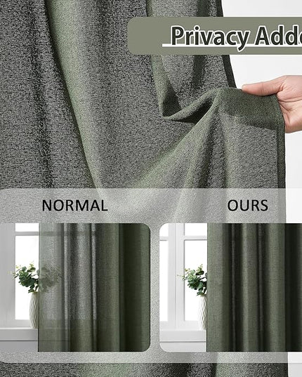 RAIN CITY Linen Drapes 105 Inch Curtains 2 Panels Set Back Tab Sheer Curtain Living Room Bedroom Drapes for Living Room Window Treatments with Hooks,Olive Green,50x105 in Long