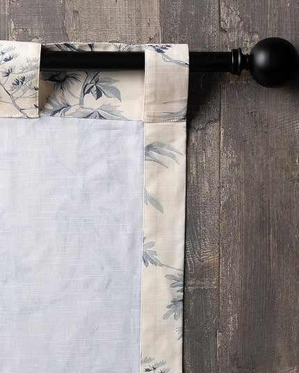 Maison d' Hermine Curtains for Living Room 100% Cotton 124 inch Length One Panel Light Filtering Toile Curtains for Bedroom Windows with Rod and Loop Pockets Drapes (Paradise Delft, 50" W x 124" L)