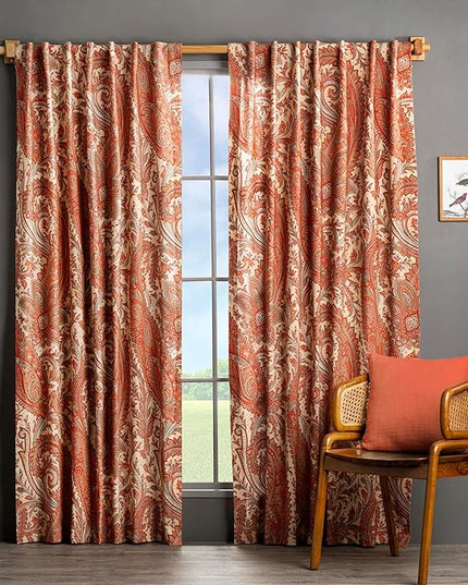 Maison d' Hermine Curtains for Living Room 100% Cotton 96 inch Length Two Panels Light Filtering Curtains for Bedroom Windows with Rod and Loop Pockets Drapes (Kashmir Paisley Tomato, 50" W x 96" L)