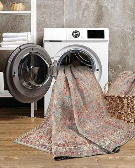 GLN Rugs Traditional Collection - Machine Washable Area Rug, Traditional Washable, Non Slip, Low Pile Chenille Rug, Living Room, Bedroom, Kitchen Rug (4'x6' Multicolor)