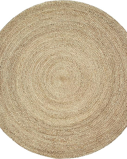 FRELISH DECOR Handwoven Jute Area Rug - 10 feet Round - Natural Yarn - Rustic Vintage Beige Braided Reversible Rug - Eco Friendly Rugs for Bedroom - Kitchen - Living Room - Farmhouse (10' Round)