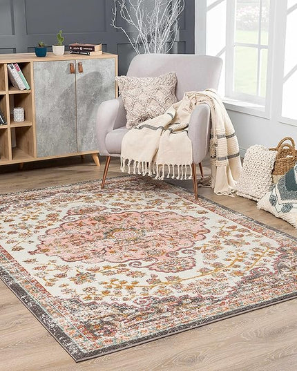 BoutiqueRugs Oark Traditional Area Rug - Brick Red, Camel, Charcoal - 7'10" x 10'3"