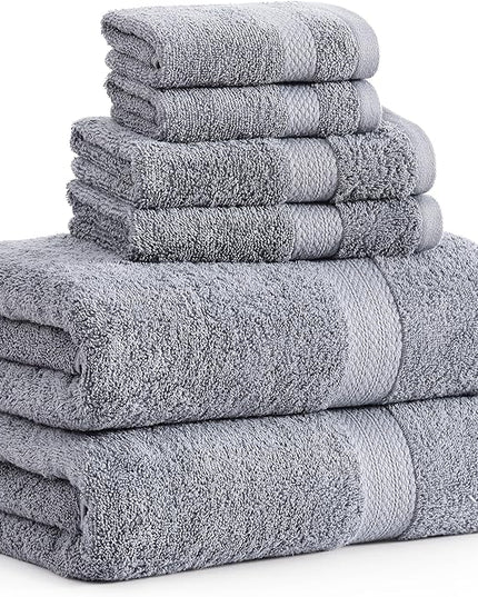 Lane Linen 100% Mercerized Cotton Luxury Bathroom Towels Set - 6 Pieces - Ring Spun Technology - 2 Bath, 2 Washcloths, 2 Hand Towels - Suitable for All Skin Types including Sensitive Skin - Space Grey