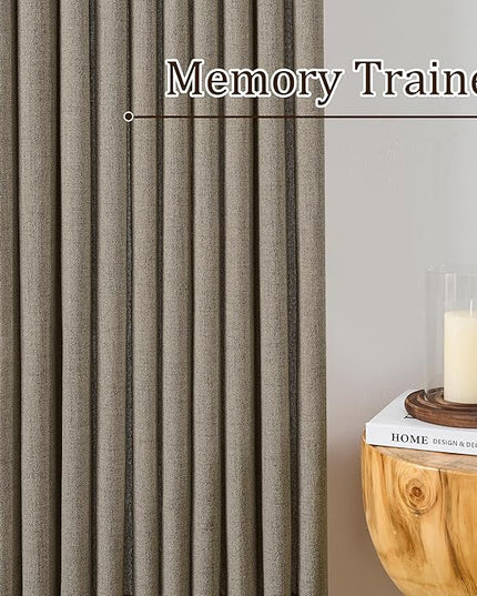 Custom Length Curtains 92 Inches Long,Pinch Pleated Linen Blend Back Tab with Hooks Boho 70s Curtains for French Door Living Room W50 x L92 Khaki