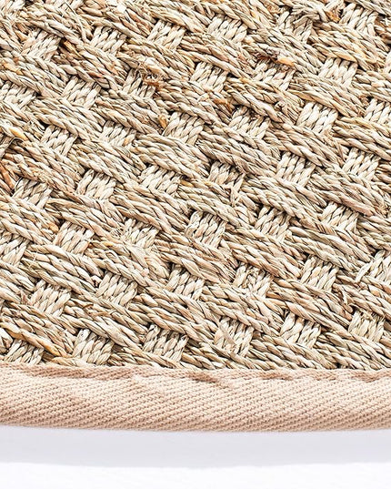 Safavieh Area Rug 12' Round - Natural Fiber Collection - Large - Natural & Beige, Seagrass, Basketweave Pattern with Border (NF114A)