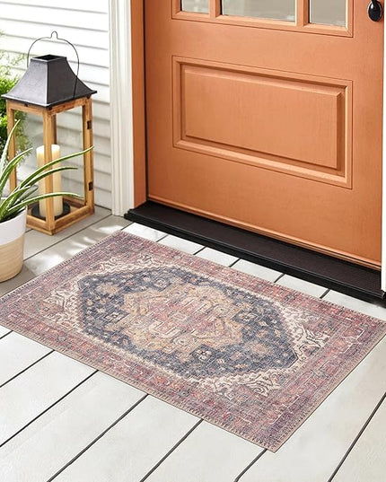 GLN Rugs Traditional Collection - Machine Washable Area Rug, Traditional Washable, Non Slip, Low Pile Chenille Rug, Living Room, Bedroom, Kitchen Rug (2'x3' Black/Terra)
