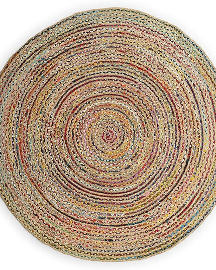 REDEARTH · Jute Cotton Chindi Area Rug - 8' Round Rug, Handwoven, Non-Shedding, Soft & Durable – Multi Tones for Home Décor in Living Room, Dining Room, Bedroom