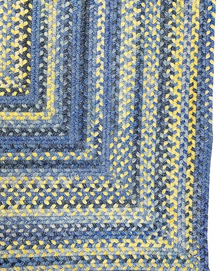 Capel American Heritage Blue Yellow 0' 24" X 0' 48" Concentric Rectangle Braided Rug
