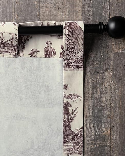 Maison d' Hermine Curtains for Living Room 100% Cotton 108 inch Length One Panel Light Filtering Toile Curtains for Bedroom Windows with Rod and Loop Pockets Drapes (Calais Charcoal, 50" W x 108" L)