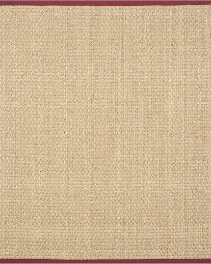 SAFAVIEH Area Rug 8' Square - Natural Fiber Collection - Large - Natural & Red, Seagrass, Basketweave Pattern with Border (NF114D)