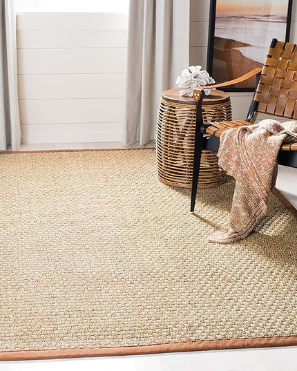 SAFAVIEH Area Rug 5x8 - Natural Fiber Collection - Natural & Brown, Seagrass, Basketweave Pattern with Border (NF114B)