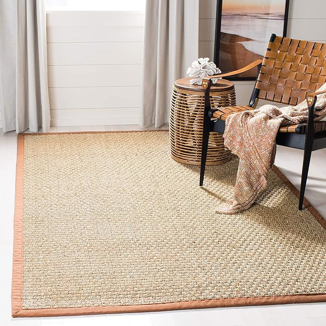 SAFAVIEH Area Rug 3x5 - Natural Fiber Collection - Natural & Brown, Seagrass, Basketweave Pattern with Border (NF114B)