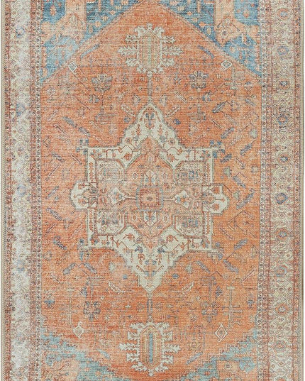 GLN Rugs Traditional Collection - Machine Washable Area Rug, Traditional Washable, Non Slip, Low Pile Chenille Rug, Living Room, Bedroom, Kitchen Rug (2'6"x7' Burnt Orange)