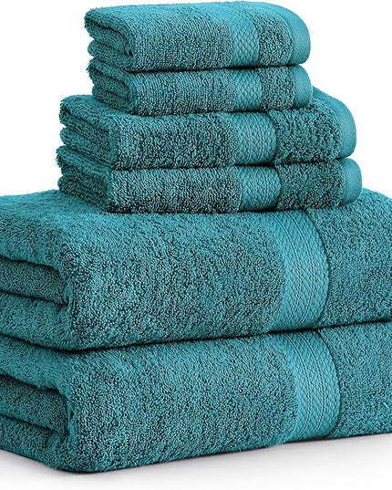 LANE LINEN 100% Cotton 6 Piece Bath Towel Set - Ring Spun, Quick Dry, Super Soft & Highly Absorbent - 2 Bath, 2 Washcloths, 2 Bathroom Hand Towels - Hotel Quality Luxury Bathroom Towel Set - Sea Port
