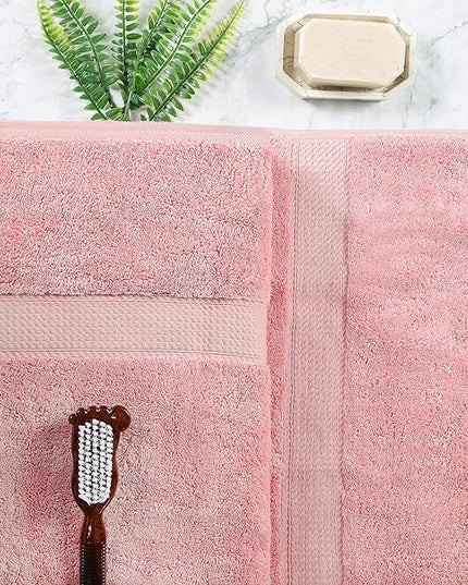 Superior Egyptian Cotton Pile Bath Sheet Set of 2, Ultra Soft Luxury Towels, Thick Plush Essentials, Absorbent Heavyweight, Guest Bath, Hotel, Spa, Home Bathroom, Shower Basics, Tea Rose