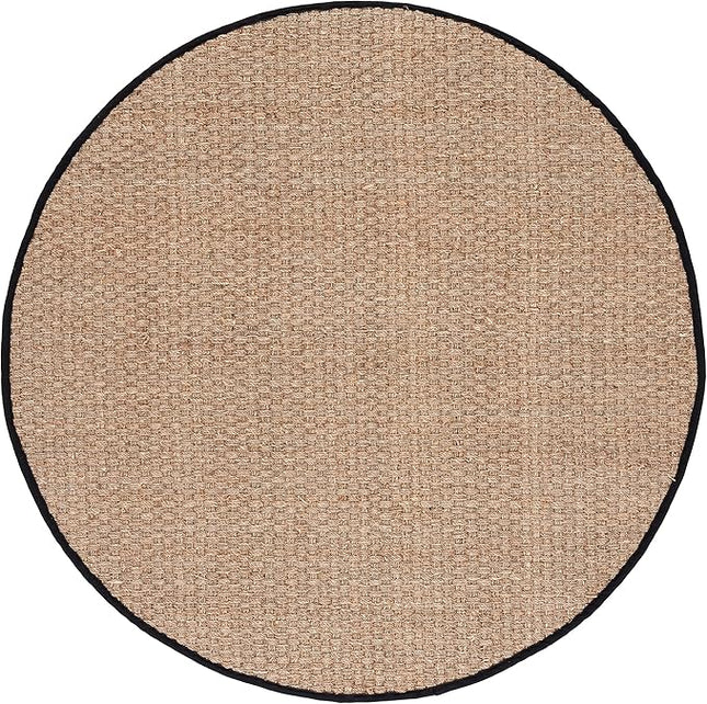 SAFAVIEH Area Rug 5' Round - Natural Fiber Collection - Natural & Black, Seagrass, Basketweave Pattern with Border (NF114C)