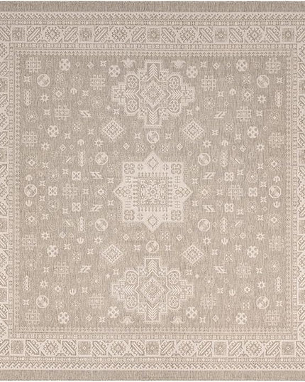 Rugs.com Outdoor Aztec Collection Rug – 13 Ft Square Light Gray Flatweave-Pile Rug Perfect for Living Rooms, Kitchens, Entryways