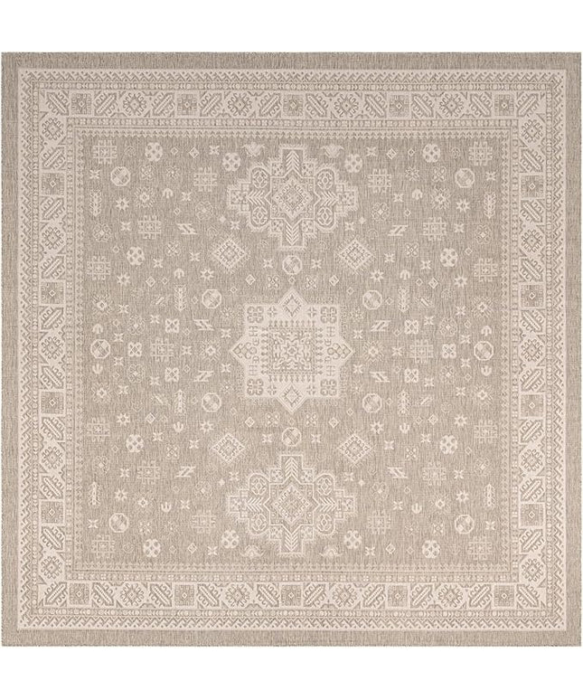 Rugs.com Outdoor Aztec Collection Rug – 13 Ft Square Light Gray Flatweave-Pile Rug Perfect for Living Rooms, Kitchens, Entryways