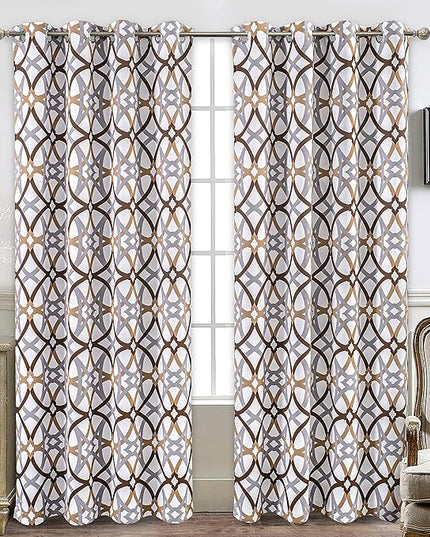 DriftAway Alexander 80% Blackout Curtains for Living Room 250GSM Pattern Match Thermal Insulated Room Darkening Geo Moroccan Mid Century Grommet Bedroom Drapes 2 Panels 52 Inch by 84 Inch Brown