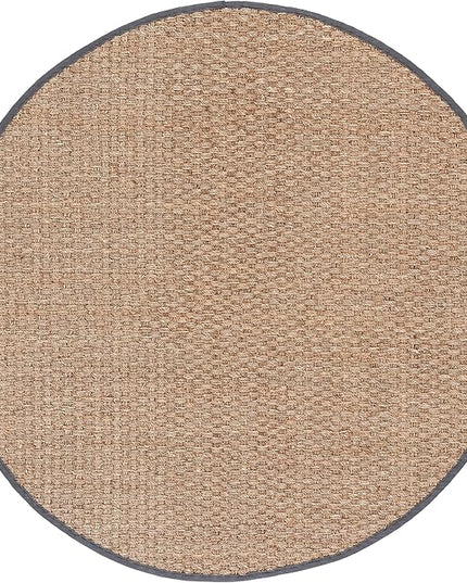 SAFAVIEH Area Rug 6' Round - Natural Fiber Collection - Natural & Dark Grey, Seagrass, Basketweave Pattern with Border (NF114Q)