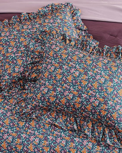 Queen Comforter Set - 7 Pieces Ruffle Deep Forest Bedding Sets, Shabby Chic Farmhouse Bed in a Bag with Ruffle Comforter, Sheets, Pillowcases & Shams