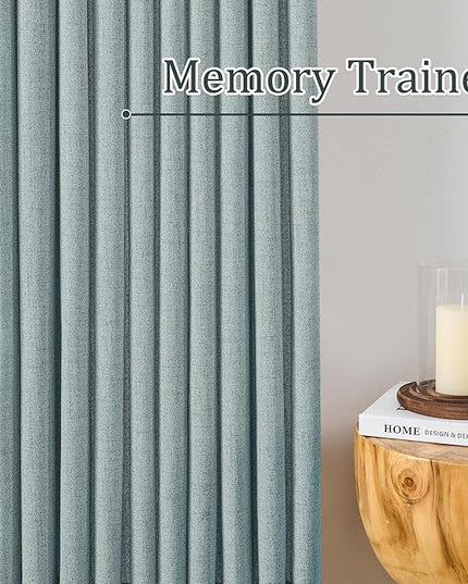 Light Blue Linen Pinch Pleat Curtains 120 Inches Long Pleated Semi Sheer Textured Drapes Hooks Back Tab Coastal Modern Light Filtering Curtain 2 Panels for Living Room Bedroom Office 42x120