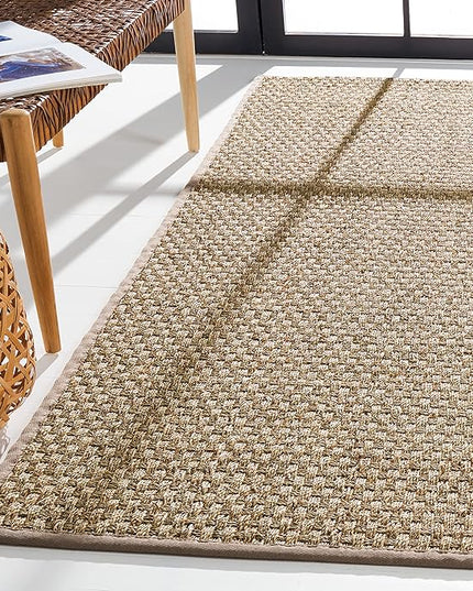 SAFAVIEH Natural Fiber Collection Runner Rug - 2'6" x 8', Natural & Grey, Seagrass, Basketweave Pattern with Border (NF114P)