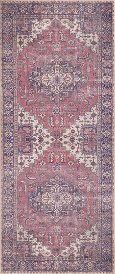 GLN Rugs Traditional Collection - Machine Washable Area Rug, Traditional Washable, Non Slip, Low Pile Chenille Rug, Living Room, Bedroom, Kitchen Rug (2'6"x7' Multi Blue)