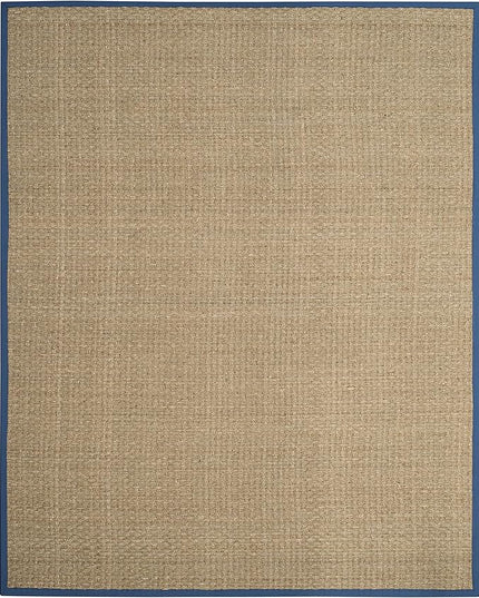 SAFAVIEH Area Rug 8x10 - Natural Fiber Collection - Large - Natural & Navy, Seagrass, Basketweave Pattern (NF114T)