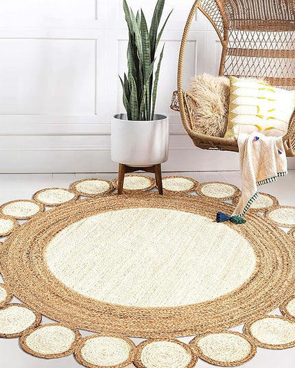 JONATHAN Y Skye Two-Tone Jute Circle Cream/Natural 6' Round Indoor Area Rug, Geometric, Cottage, Easy-Cleaning for Living Room, Bedroom, Kitchen, Pet Friendly, Non-Shedding (RNF113A-6R)