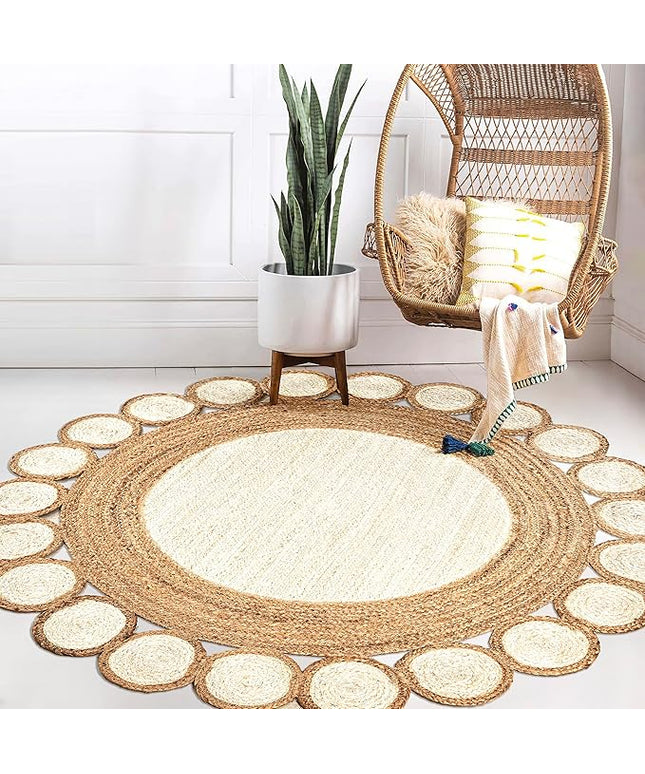 JONATHAN Y Skye Two-Tone Jute Circle Cream/Natural 4' Round Indoor Area Rug, Geometric, Cottage, Easy-Cleaning for Living Room, Bedroom, Kitchen, Pet Friendly, Non-Shedding (RNF113A-4R)