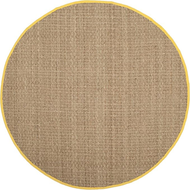 SAFAVIEH Area Rug 6' Round - Natural Fiber Collection - Natural & Gold, Seagrass, Basketweave Pattern with Border (NF114X)