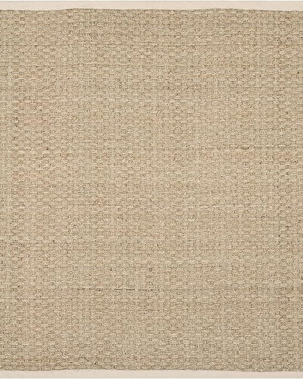 SAFAVIEH Area Rug 11' Square - Natural Fiber Collection - Large - Natural & Ivory, Seagrass, Basketweave Pattern with Border (NF114J)