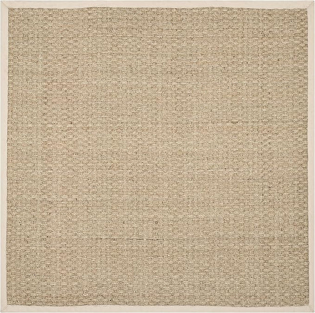 SAFAVIEH Area Rug 11' Square - Natural Fiber Collection - Large - Natural & Ivory, Seagrass, Basketweave Pattern with Border (NF114J)