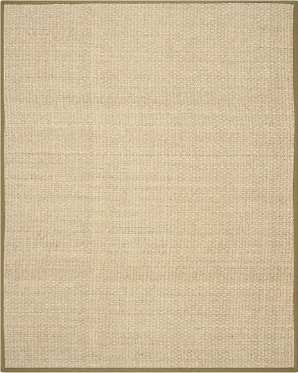 Safavieh Area Rug 11x15 - Natural Fiber Collection - Large - Natural & Olive Green, Seagrass, Basketweave Pattern with Border (NF114G)