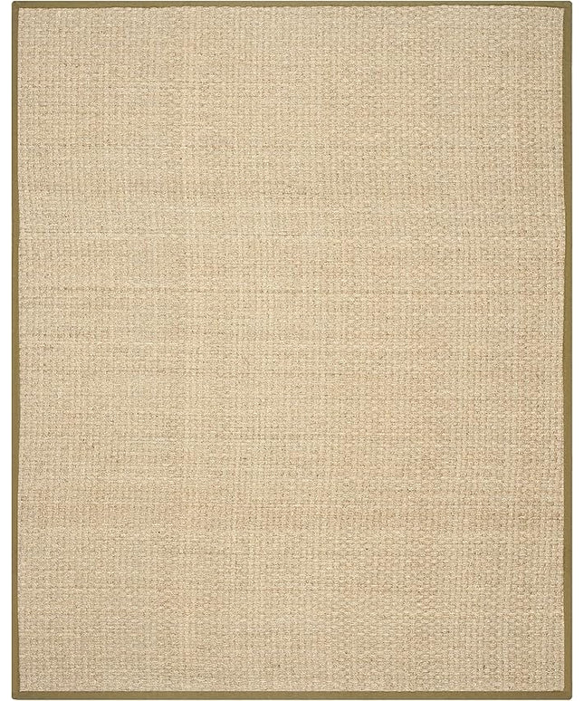 Safavieh Area Rug 11x15 - Natural Fiber Collection - Large - Natural & Olive Green, Seagrass, Basketweave Pattern with Border (NF114G)