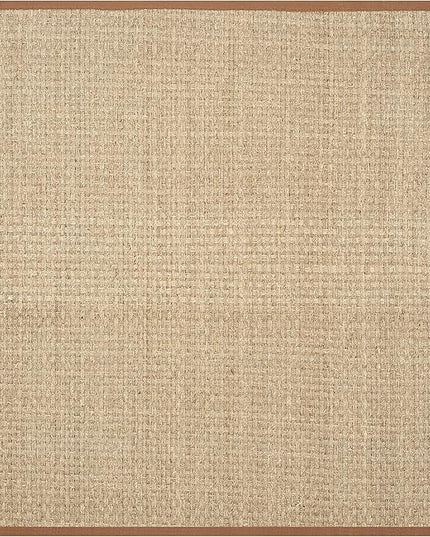SAFAVIEH Area Rug 6' Square - Natural Fiber Collection - Natural & Brown, Seagrass, Basketweave Pattern with Border (NF114B)