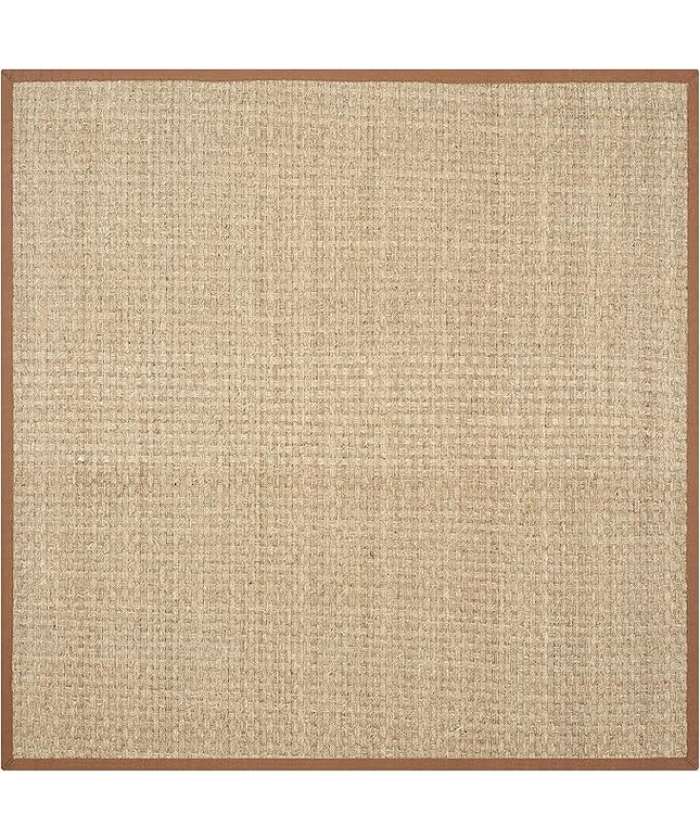 SAFAVIEH Area Rug 6' Square - Natural Fiber Collection - Natural & Brown, Seagrass, Basketweave Pattern with Border (NF114B)