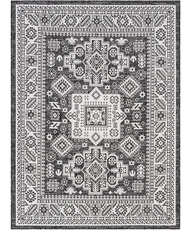 Rugs.com Outdoor Aztec Collection Rug – 5x7 Charcoal Gray Flatweave-Pile Rug Perfect for Living Rooms, Large Dining Rooms, Open Floorplans