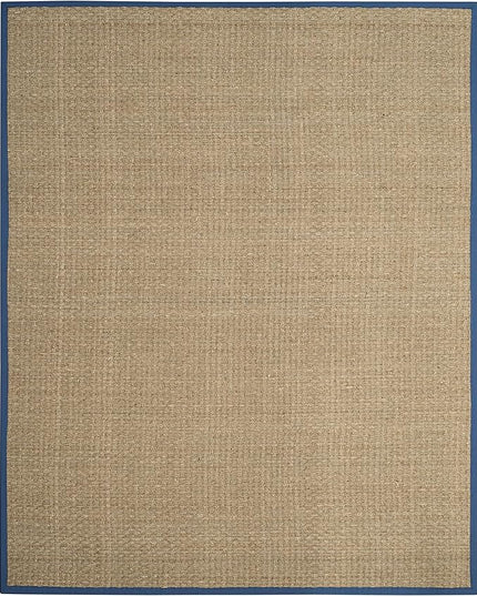 Safavieh Area Rug 10x14 - Natural Fiber Collection - Large - Natural & Navy, Seagrass, Basketweave Pattern with Border (NF114T)